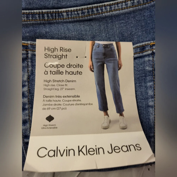 Calvin Klein High Rise Straight Blue Denim Jeans, Size 29 - Picture 7 of 7